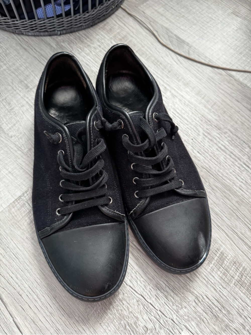 Lanvin Black Low-Top Canvas & Leather Cap-Toe Sneakers
